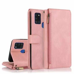 For Samsung Galaxy A21s Skin-feel Crazy Horse Texture Zipper Wallet Bag Horizontal Flip Leather Case with Holder & Card Slots & Wallet & Lanyard(Rose Gold)