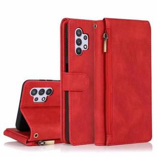 For Samsung Galaxy A32 5G Skin-feel Crazy Horse Texture Zipper Wallet Bag Horizontal Flip Leather Case with Holder & Card Slots & Wallet & Lanyard(Red)