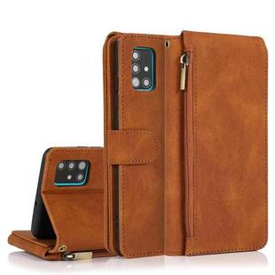 For Samsung Galaxy A51 Skin-feel Crazy Horse Texture Zipper Wallet Bag Horizontal Flip Leather Case with Holder & Card Slots & Wallet & Lanyard(Brown)