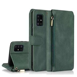 For Samsung Galaxy A51 5G Skin-feel Crazy Horse Texture Zipper Wallet Bag Horizontal Flip Leather Case with Holder & Card Slots & Wallet & Lanyard(Dark Green)