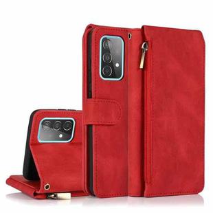 For Samsung Galaxy A52 5G Skin-feel Crazy Horse Texture Zipper Wallet Bag Horizontal Flip Leather Case with Holder & Card Slots & Wallet & Lanyard(Red)