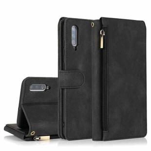 For Samsung Galaxy A70 Skin-feel Crazy Horse Texture Zipper Wallet Bag Horizontal Flip Leather Case with Holder & Card Slots & Wallet & Lanyard(Black)