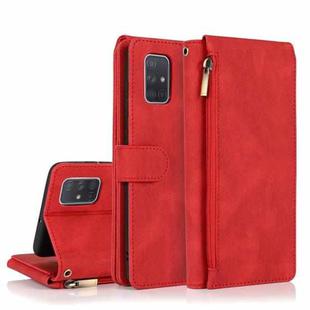 For Samsung Galaxy A71 Skin-feel Crazy Horse Texture Zipper Wallet Bag Horizontal Flip Leather Case with Holder & Card Slots & Wallet & Lanyard(Red)