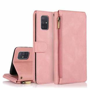 For Samsung Galaxy A71 Skin-feel Crazy Horse Texture Zipper Wallet Bag Horizontal Flip Leather Case with Holder & Card Slots & Wallet & Lanyard(Rose Gold)