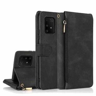 For Samsung Galaxy A91 Skin-feel Crazy Horse Texture Zipper Wallet Bag Horizontal Flip Leather Case with Holder & Card Slots & Wallet & Lanyard(Black)