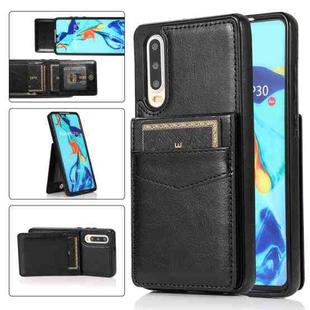 For Huawei P30 Solid Color PC + TPU Protective Case with Holder & Card Slots(Black)
