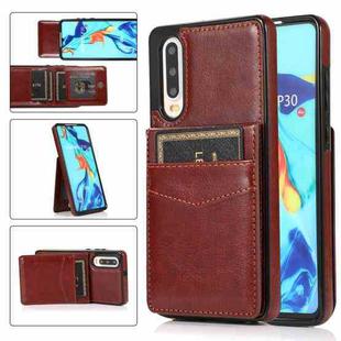 For Huawei P30 Solid Color PC + TPU Protective Case with Holder & Card Slots(Brown)