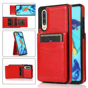 For Huawei P30 Solid Color PC + TPU Protective Case with Holder & Card Slots(Red)