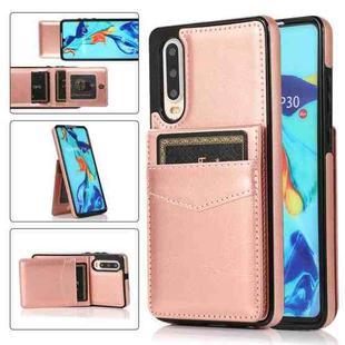For Huawei P30 Solid Color PC + TPU Protective Case with Holder & Card Slots(Rose Gold)