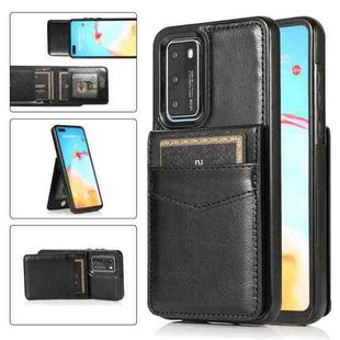 For Huawei P40 Solid Color PC + TPU Protective Case with Holder & Card Slots(Black)
