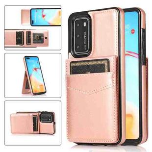 For Huawei P40 Solid Color PC + TPU Protective Case with Holder & Card Slots(Rose Gold)