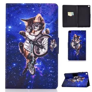 For Galaxy Tab A 8.0 2019 / T290 Colored Drawing Electric Pressed Horizontal Flip Leather Case, with Holder & Card Slots(Cat)