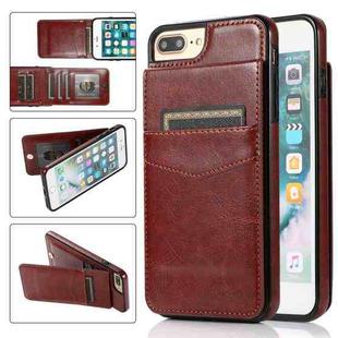 Solid Color PC + TPU Protective Case with Holder & Card Slots For iPhone 8 Plus / 7 Plus(Brown)