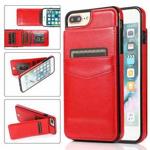 Solid Color PC + TPU Protective Case with Holder & Card Slots For iPhone 8 Plus / 7 Plus(Red)