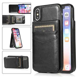 For iPhone X / XS Solid Color PC + TPU Protective Case with Holder & Card Slots(Black)
