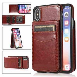 For iPhone X / XS Solid Color PC + TPU Protective Case with Holder & Card Slots(Brown)