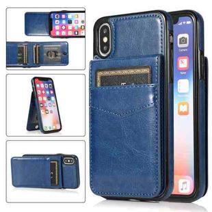 For iPhone X / XS Solid Color PC + TPU Protective Case with Holder & Card Slots(Blue)