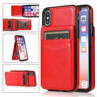 For iPhone X / XS Solid Color PC + TPU Protective Case with Holder & Card Slots(Red)