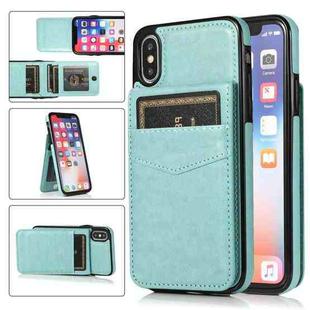 For iPhone X / XS Solid Color PC + TPU Protective Case with Holder & Card Slots(Green)