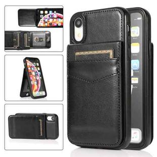 For iPhone XR Solid Color PC + TPU Protective Case with Holder & Card Slots(Black)