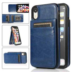 For iPhone XR Solid Color PC + TPU Protective Case with Holder & Card Slots(Blue)