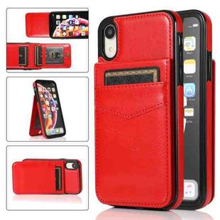 For iPhone XR Solid Color PC + TPU Protective Case with Holder & Card Slots(Red)