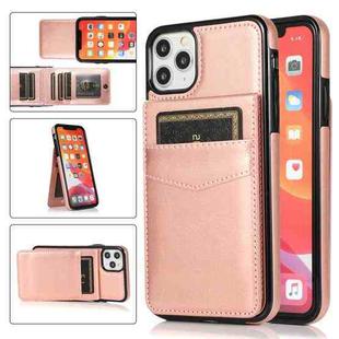 For iPhone 11 Solid Color PC + TPU Protective Case with Holder & Card Slots (Rose Gold)