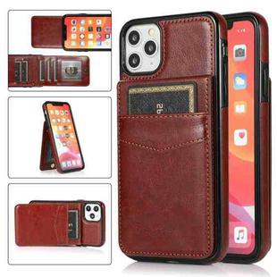 For iPhone 11 Pro Solid Color PC + TPU Protective Case with Holder & Card Slots (Brown)