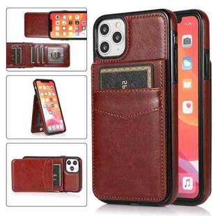 For iPhone 11 Pro Max Solid Color PC + TPU Protective Case with Holder & Card Slots (Brown)