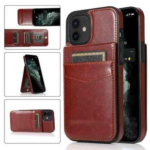 For iPhone 12 mini Solid Color PC + TPU Protective Case with Holder & Card Slots (Brown)