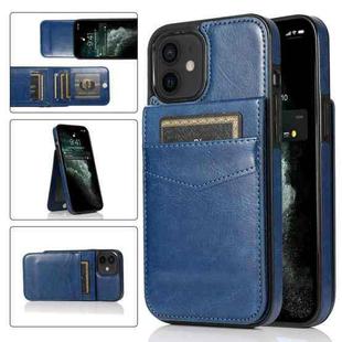For iPhone 12 mini Solid Color PC + TPU Protective Case with Holder & Card Slots (Blue)