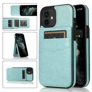 For iPhone 12 mini Solid Color PC + TPU Protective Case with Holder & Card Slots (Green)
