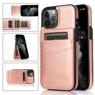 For iPhone 12 / 12 Pro Solid Color PC + TPU Protective Case with Holder & Card Slots(Rose Gold)