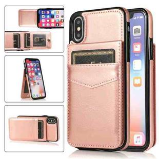 For iPhone XS Max Solid Color PC + TPU Protective Case with Holder & Card Slots(Rose Gold)