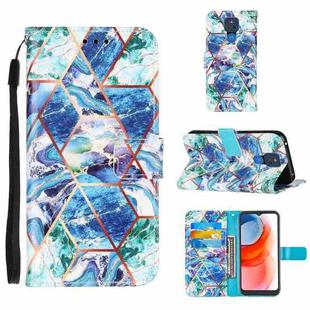 For Motorola Moto G Play (2021) Marble Stitching Horizontal Flip PU Leather Case with Holder & Card Slots & Wallet & Lanyard(Blue Green)