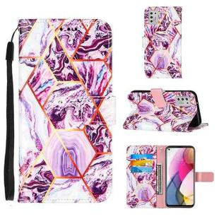 For Motorola Moto G Stylus (2021) Marble Stitching Horizontal Flip PU Leather Case with Holder & Card Slots & Wallet & Lanyard(Purple)