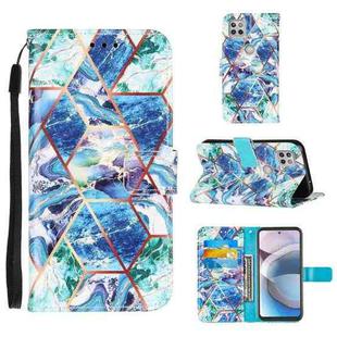 For Motorola Moto One 5G Ace Marble Stitching Horizontal Flip PU Leather Case with Holder & Card Slots & Wallet & Lanyard(Blue Green)