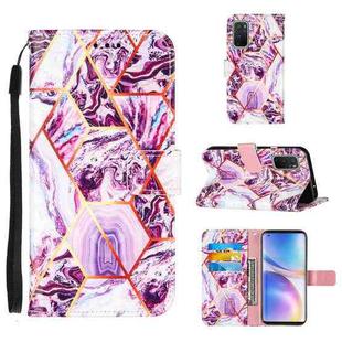 For OnePlus 9 Marble Stitching Horizontal Flip PU Leather Case with Holder & Card Slots & Wallet & Lanyard(Purple)