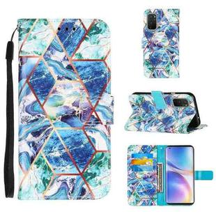 For OnePlus 9 Marble Stitching Horizontal Flip PU Leather Case with Holder & Card Slots & Wallet & Lanyard(Blue Green)