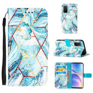 For OnePlus 9 Marble Stitching Horizontal Flip PU Leather Case with Holder & Card Slots & Wallet & Lanyard(Blue)