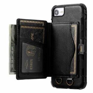 Crazy Horse Texture PU + TPU Shockproof Back Cover Case with Card Slots & Holder & Wallet & Crossbody Strap For iPhone 6 Plus & 6s Plus & 7 Plus & 8 Plus(Black)