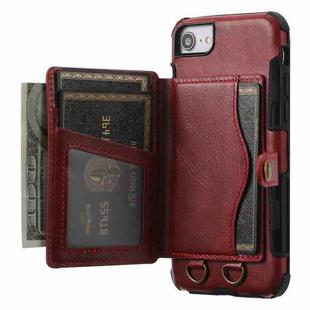 Crazy Horse Texture PU + TPU Shockproof Back Cover Case with Card Slots & Holder & Wallet & Crossbody Strap For iPhone 6 Plus & 6s Plus & 7 Plus & 8 Plus(Red)