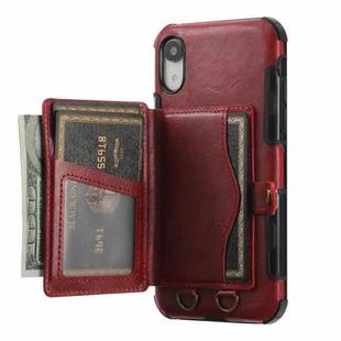 For iPhone X / XS Crazy Horse Texture PU + TPU Shockproof Back Cover Case with Card Slots & Holder & Wallet & Crossbody Strap(Red)