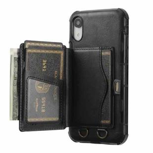 For iPhone XS Max Crazy Horse Texture PU + TPU Shockproof Back Cover Case with Card Slots & Holder & Wallet & Crossbody Strap(Black)