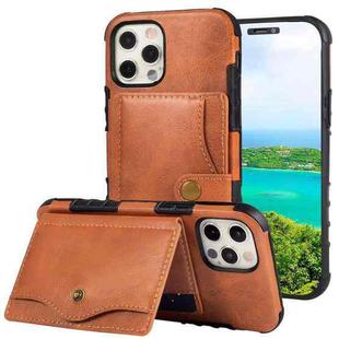 For iPhone 12 Pro Max Crazy Horse Texture PU + TPU Shockproof Back Cover Case with Card Slots & Holder & Wallet & Crossbody Strap(Brown)
