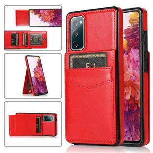 For Samsung Galaxy S20 FE Solid Color PC + TPU Protective Case with Holder & Card Slots(Red)