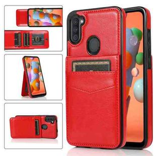 For Samsung Galaxy A11 Solid Color PC + TPU Protective Case with Holder & Card Slots(Red)