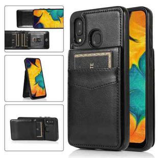 For Samsung Galaxy A20 / A30 Solid Color PC + TPU Protective Case with Holder & Card Slots(Black)