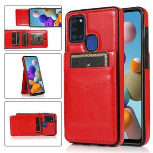 For Samsung Galaxy A21s Solid Color PC + TPU Protective Case with Holder & Card Slots(Red)