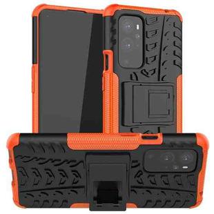 For OnePlus 9 Pro Tire Texture Shockproof TPU+PC Protective Case with Holder(Orange)